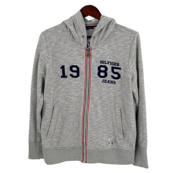 Tommy Hilfiger Jeans grey heather full zip sweatshirt size large - Picture 1 of 9